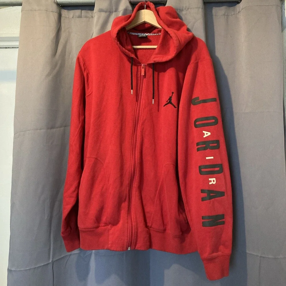 Nike Air Jordan Jumpman Full Zip Hoodie w Liner Arm Logo Mens XXL Red Sweatshirt
